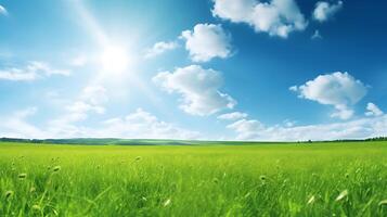 Blau Himmel und Wolke mit Wiese, einfach Landschaft Hintergrund zum Sommer- Poster, generativ ai Technologie foto