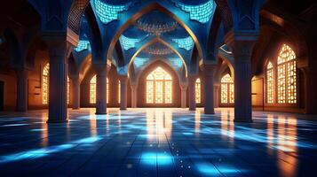 islamisch die Architektur, Moschee Innere erstellt mit generativ ai Technologie foto