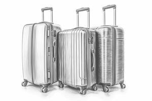 Bleistift Linie von Reise Koffer Gepäck Reise Tasche isoliert auf Weiß Hintergrund. Reise und Ferien Konzept im verdreifacht. ai generativ foto