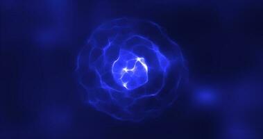 abstrakt Blau Energie runden Kugel glühend mit Partikel Wellen Hi-Tech Digital Magie abstrakt Hintergrund foto