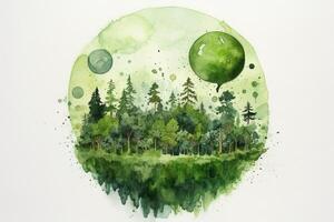 Grün Erde Aquarell Kunst Hand gezeichnet auf Weiß Hintergrund. generativ ai foto
