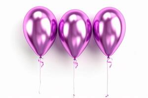 einstellen von lila aufblasbar vereiteln Luftballons. hell Party Dekoration zahlen glänzend isoliert auf Weiß Hintergrund. generativ ai foto