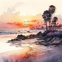 Ozean Sonnenuntergang Strand ai generiert foto
