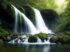 Natur mit majestätisch Wasserfall, Umarmen Öko-Thema Konzept - - ai generiert foto