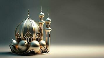 3d machen von exquisit Moschee auf glänzend Hintergrund. islamisch religiös Konzept. foto