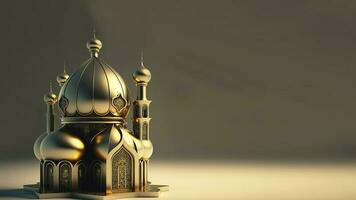 3d Illustration von golden exquisit Moschee auf glühend Hintergrund. islamisch religiös Konzept. foto