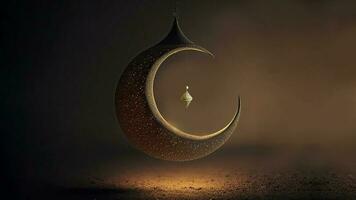 3d machen von hängend exquisit Halbmond Mond mit Sterne auf schwarz Hintergrund. islamisch religiös Konzept. foto