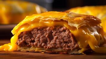 Fleisch Schnitzel mit heiß Käse generativ ai foto