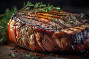gebraten Stück von Fleisch, Kalbfleisch Steak generativ ai foto