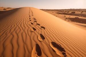 natürlich Fußabdrücke im Natur auf ein Sand Düne generativ ai foto
