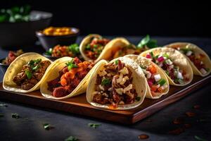 Mexikaner Tacos. Illustration ai generativ foto