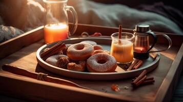 Tasse von Kaffee und Donuts. Illustration ai generativ foto