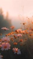 ein Nahansicht von beschwingt Orange und Weiß transvaal Gänseblümchen im voll blühen, aalen im das warm Sonnenlicht. diese schön Blumen- Porträt erfasst das Wesen von Frühling und Sommer, generativ ai foto