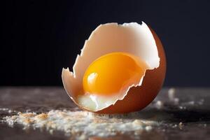 gebrochen Ei Eigelb im Schale generativ ai foto