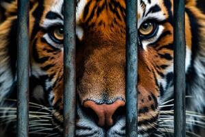 Tiger im ein Käfig Handel im exotisch Tiere generativ ai foto