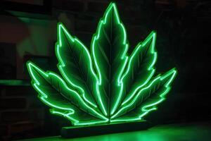 Grün Neon- Cannabis Blatt Logo generativ ai foto