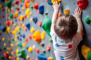 Kind Lernen zu steigen Felsen generativ ai foto