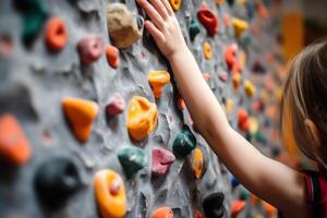 Kind Lernen zu steigen Felsen generativ ai foto