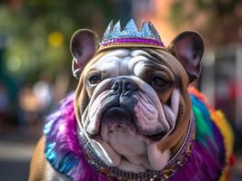 Stier Hund im Stolz Parade. Konzept von lgbtq Stolz. ai generiert foto