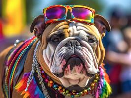 Stier Hund im Stolz Parade. Konzept von lgbtq Stolz. ai generiert foto