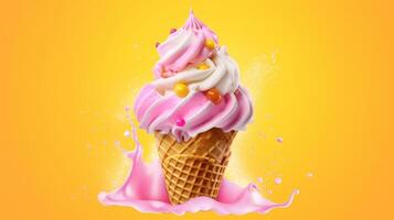 Rosa und Gelb Eis Creme. Illustration generativ ai foto