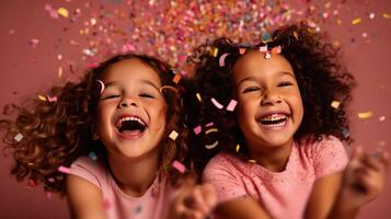 glücklich Mädchen mit Konfetti. Illustration ai generativ foto