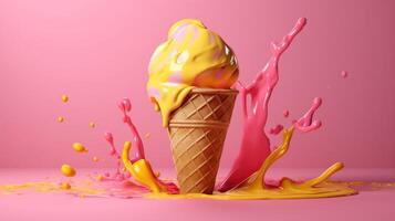Rosa und Gelb Eis Creme. Illustration generativ ai foto