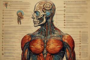 Mensch Chamäleon Cyborg Tier detailliert Infografik, voll Einzelheiten Anatomie Poster Diagramm Illustration generativ ai foto