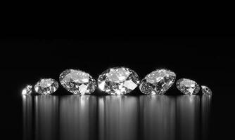 Diamantengruppe platziert auf glänzendem Hintergrund 3D-Rendering foto