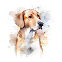 generativ ai Inhalt, Porträt von ein Hund auf ein Weiß Hintergrund. Aquarell Stilisierung, Weiß Hintergrund, isoliert Objekt foto