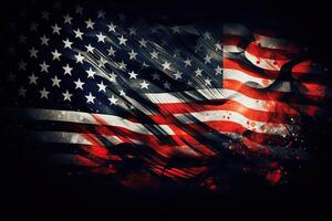 Unabhängigkeit Tag abstrakt Hintergrund mit Elemente von das amerikanisch Flagge im dunkel Blau Farben. generativ ai. foto