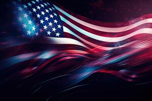 Unabhängigkeit Tag abstrakt Hintergrund mit Elemente von das amerikanisch Flagge im dunkel Blau Farben foto