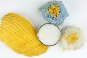 Mango Schmetterling Erbse Blau Weiß klebrig Reis Kokosnuss Milch Sahne foto