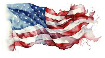 Aquarell Spritzen von amerikanisch Flagge auf Weiß Hintergrund zum 4 .. von Juli Unabhängigkeit Tag Konzept. generativ ai Technologie. foto
