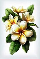 Plumeria, Frangipani Blume Zeichnung isoliert auf Weiß Hintergrund. Aquarell, Hand gezeichnet Stil, ai Generation foto