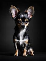 Bild von ein süß Chihuahua auf schwarz Hintergrund. generieren ai foto