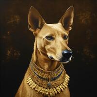 Pharao Hund im Gold ai generiert foto