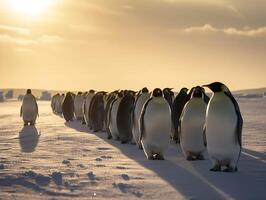 Pinguin Parade Familie Verbindung im das Antarktis Wildnis foto