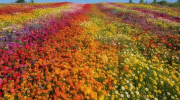 Regenbogen angezeigt im ein Feld von Blumen foto