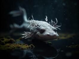 das mystisch Anzeige von das Axolotl im frisches Wasser foto