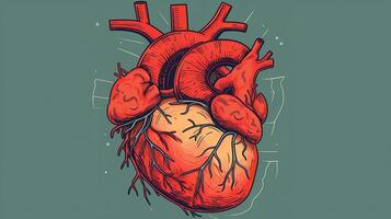 Karikatur Stil Bild von ein Mensch Herz mit Arterien und Venen foto