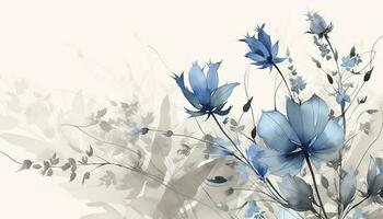 abstrakt Blumen- Kunst Hintergrund Vektor. botanisch Aquarell Hand gemalt Blau Blumen und Blatt Ast mit Linie Kunst , generieren ai foto