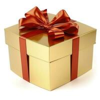 golden Geschenk Box isoliert auf ein Weiß Hintergrund , generieren ai foto