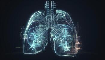 rauchig Lunge von ein Raucher auf ein dunkel Hintergrund isolieren medizinisch Konzept 3d Illustration generativ ai foto