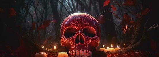 Tag von das tot Schädel. dia de los Muertos. Tag von das tot und Mexikaner Halloween Hintergrund. Mexikaner Tradition Festival. Tag von das tot Zucker Schädel. dia de los Muertos, generieren ai foto