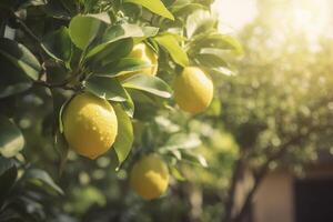 Zitrone Baum Garten Hintergrund erstellt mit generativ ai Technologie foto