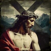 das Leiden von Jesus Christus im das Krone von Dornen. ai generativ. foto