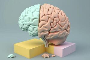 3d Mensch Gehirn Pastell- Farben auf Blau Hintergrund, generativ ai. foto