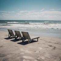 Sommer- Ferien leeren Strand durch das Ozean ai generiert foto