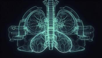 rauchig Lunge von ein Raucher auf ein dunkel Hintergrund isolieren medizinisch Konzept 3d Illustration generativ ai foto
